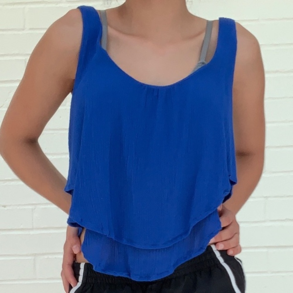Paper Crane Blue Flowy Layered Short Cut Tank Top